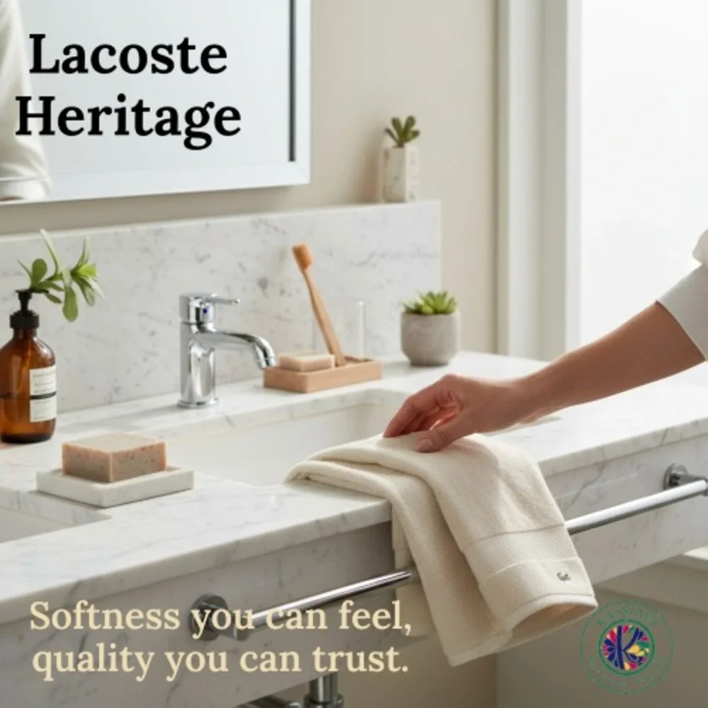 Lacoste Home Supima Cotton Hand Towels,‎ Heritage Chalk, Luxury Set of 2